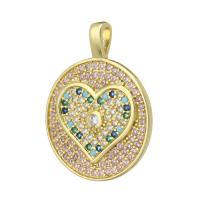 Cubic Zirconia Micro Pave Brass Pendant, gold color plated, DIY & micro pave cubic zirconia, multi-colored, 19.50x25x2mm, Hole:Approx 2mm, 10PCs/Lot, Sold By Lot