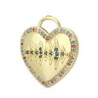 Cubic Zirconia Micro Pave Brass Pendant, Heart, gold color plated, DIY & micro pave cubic zirconia, multi-colored, 21x22x3mm, Hole:Approx 6mm, 10PCs/Lot, Sold By Lot