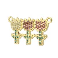 Cubic Zirconia Micro Pave Brass Connector, gold color plated, DIY & micro pave cubic zirconia, multi-colored, 26x14x2mm, Hole:Approx 1.5mm, 10PCs/Lot, Sold By Lot
