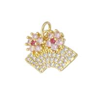Cubic Zirconia Micro Pave Brass Pendant, gold color plated, DIY & micro pave cubic zirconia, multi-colored, 17x12x3mm, Hole:Approx 2mm, 10PCs/Lot, Sold By Lot