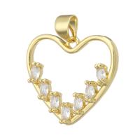 Cubic Zirconia Micro Pave Brass Pendant, Heart, gold color plated, DIY & micro pave cubic zirconia, golden, 19.50x19x3mm, Hole:Approx 3mm, 10PCs/Lot, Sold By Lot