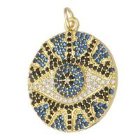 Cubic Zirconia Micro Pave Brass Pendant, Round, gold color plated, DIY & micro pave cubic zirconia, multi-colored, 22x25x3mm, Hole:Approx 2mm, 10PCs/Lot, Sold By Lot