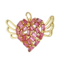 Cubic Zirconia Micro Pave Brass Pendant Heart gold color plated DIY & micro pave cubic zirconia red Approx 3mm Sold By Lot