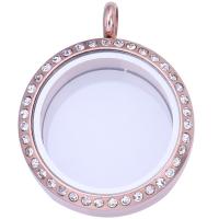 Floating Charms Pendant 304 Stainless Steel with Glass Round Vacuum Ion Plating Unisex & with rhinestone 30mm Sold By PC