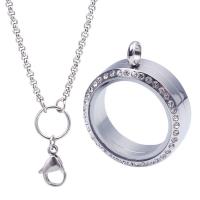 Fashion Locket Necklace 304 Stainless Steel with Glass 304 stainless steel lobster clasp Round Vacuum Ion Plating Unisex & with rhinestone Length Approx 23.62 Inch Sold By PC
