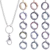 Fashion Locket Necklace 304 Stainless Steel with Glass Round Vacuum Ion Plating Unisex & with rhinestone Length Approx 23.62 Inch Sold By PC
