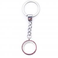 304 Stainless Steel Locket Key Chain, with Glass, Round, Vacuum Ion Plating, Unisex & with rhinestone, more colors for choice, 95.50mm, Sold By PC