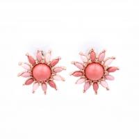 Acrylic Jewelry Earring Zinc Alloy with Acrylic zinc alloy post pin Flower gold color plated for woman & faceted pink nickel lead & cadmium free 17.67mm Sold By Pair
