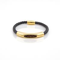 Bracelets cordon PU, Acier titane, avec cuir PU, Placage de couleur d'or, unisexe, noire, 5.80mm, Longueur:Environ 8.27 pouce, Vendu par PC