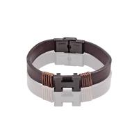 PU Leather Cord Bracelets with Magnet & Titanium Steel black ionic Unisex dark brown 10mm Length Approx 7.48 Inch Sold By PC
