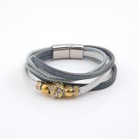PU Leather Cord Bracelets, with Titanium Steel, plated, multilayer & punk style & for woman & with rhinestone, mixed colors, 10mm, Length:Approx 7.87 Inch, Sold By PC