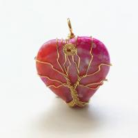 Agate Jewelry Pendants, with Brass, Heart, gold color plated, DIY, more colors for choice, 34x48mm, Sold By PC