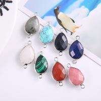 Gemstone Connector Natural Stone with Brass Teardrop silver color plated DIY & faceted Sold By PC