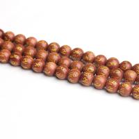 Goldstone perler, Runde, du kan DIY & forskellig størrelse for valg & guld accent, Solgt Per Ca. 15.4 inch Strand