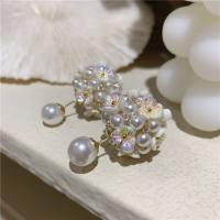Zinc Alloy Stud Earring with Shell & Plastic Pearl Flower gold color plated Korean style & micro pave cubic zirconia & for woman Sold By Pair