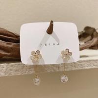 Zinc Alloy Drop Earring Flower gold color plated Korean style & micro pave cubic zirconia & for woman Sold By Pair