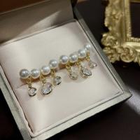 alliage de zinc Boucle d'oreille goutte, avec perle de plastique, Placage de couleur d'or, Style coréen & pour femme & avec strass, 15x10mm, Vendu par paire
