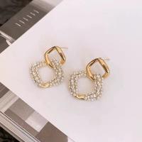Brass Drop Earring, Square, gold color plated, Korean style & for woman & with rhinestone & hollow, nickel, lead & cadmium free, 30x50mm, Sold By Pair