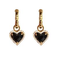 Boucles d'oreilles pendantes en laiton, coeur, Placage de couleur d'or, Style coréen & pavé de micro zircon & pour femme, 20x60mm, Vendu par paire