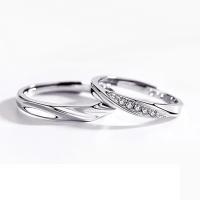 Couple Finger Rings, 925 Sterling Silver, platinum color plated, Adjustable & different size for choice & with rhinestone, Sold By PC