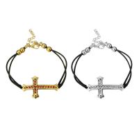 Stainless Steel Jewelry Bracelet with PU Leather Cross plated Unisex & micro pave cubic zirconia 40*23mm 1mm Length Approx 9 Inch Sold By PC