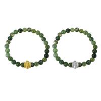 Agate Jewelry Bracelet Stainless Steel with Agate Unisex olive green 9*11mm 6.5*6.5mm Length Approx 7 Inch Sold By PC