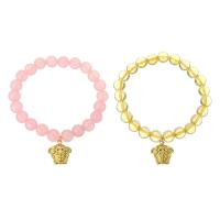 Bracelet de bijou en agate , acier inoxydable, avec agate rose & cristal, différents matériaux pour le choix & pour femme, 15*16mm,8*8mm, Longueur:Environ 6 pouce, Vendu par PC