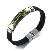 Silicone Bracelets, 304 Stainless Steel, with Silicone, polished, for man, black, 12mm, Length:Approx 8.07 Inch, Sold By PC