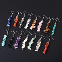 Natural Gemstone Earrings, with Tibetan Style, plated, for woman, more colors for choice, 60mm, Sold By Pair