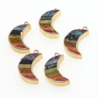 Natural Imperial Jasper Pendants Impression Jasper with Zinc Alloy Moon mixed colors Sold By PC