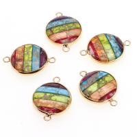 Gemstone Connector Impression Jasper with Zinc Alloy Round mixed colors Sold By PC