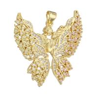 Cubic Zirconia Micro Pave Brass Pendant, Butterfly, gold color plated, DIY & micro pave cubic zirconia, golden, 25x28x2.50mm, Hole:Approx 3mm, 10PCs/Lot, Sold By Lot