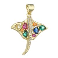 Cubic Zirconia Micro Pave Brass Pendant, gold color plated, DIY & micro pave cubic zirconia, multi-colored, 22x24x3mm, Hole:Approx 3mm, 10PCs/Lot, Sold By Lot
