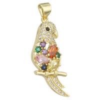 Cubic Zirconia Micro Pave Brass Pendant, Bird, gold color plated, DIY & micro pave cubic zirconia, multi-colored, 14x29x4mm, Hole:Approx 3mm, 10PCs/Lot, Sold By Lot
