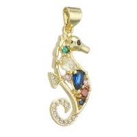 Cubic Zirconia Micro Pave Brass Pendant, Seahorse, gold color plated, DIY & micro pave cubic zirconia, multi-colored, 10.50x24x4mm, Hole:Approx 3mm, 10PCs/Lot, Sold By Lot