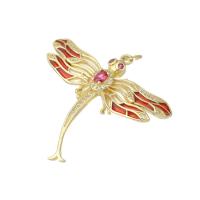 Cubic Zirconia Micro Pave Brass Pendant, Dragonfly, gold color plated, DIY & micro pave cubic zirconia & enamel, red, 40x37.50x8mm, Hole:Approx 3mm, 10PCs/Lot, Sold By Lot