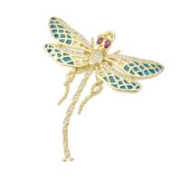 Cubic Zirconia Micro Pave Brass Pendant, Dragonfly, gold color plated, DIY & micro pave cubic zirconia & enamel, blue, 40x45x5mm, Hole:Approx 2mm, 10PCs/Lot, Sold By Lot