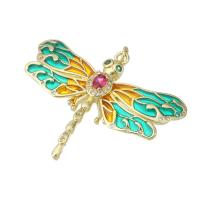 Cubic Zirconia Micro Pave Brass Pendant, Dragonfly, gold color plated, DIY & micro pave cubic zirconia & enamel, multi-colored, 40x32x8mm, Hole:Approx 3mm, 10PCs/Lot, Sold By Lot