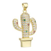 Cubic Zirconia Micro Pave Brass Pendant, Opuntia Stricta, gold color plated, DIY & micro pave cubic zirconia, multi-colored, 20x29x3mm, Hole:Approx 3mm, 10PCs/Lot, Sold By Lot