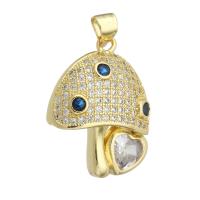 Cubic Zirconia Micro Pave Brass Pendant, mushroom, gold color plated, DIY & micro pave cubic zirconia, golden, 19x24x6mm, Hole:Approx 3mm, 10PCs/Lot, Sold By Lot
