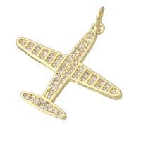 Cubic Zirconia Micro Pave Brass Pendant, Airplane, gold color plated, DIY & micro pave cubic zirconia, golden, 25x23x2mm, Hole:Approx 3mm, 10PCs/Lot, Sold By Lot