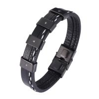 PU Leather Cord Bracelets with 304 Stainless Steel Vacuum Ion Plating fashion jewelry & micro pave cubic zirconia Sold By PC