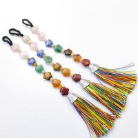 Hanging Ornaments Gemstone with Nylon & Zinc Alloy Flower silver color plated mixed colors 250mm Sold By PC