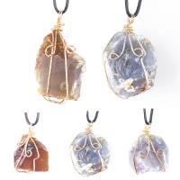 Agate Necklace, with leather cord & Brass, irregular, gold color plated, Unisex, mixed colors, 30-40mm, Length:Approx 17.72 Inch, Sold By PC