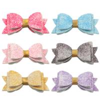 PU Leather Alligator Hair Clip with Sequins & Plastic & Iron Bowknot silver color plated for children Sold By PC