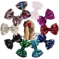 Cloth Alligator Hair Clip, with Sequins & Iron, Bowknot, silver color plated, for children, more colors for choice, 127x101.60mm, Sold By PC