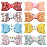 Cloth Alligator Hair Clip, with Sequins & Plastic & Iron, Bowknot, silver color plated, Double Layer & for children, more colors for choice, 88.90mm, Sold By PC