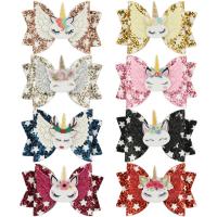 Cloth Alligator Hair Clip with Sequins & Plastic & Iron Bowknot silver color plated for children Sold By PC