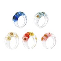 Gyanta Finger Ring, -val Szárított virág, 5 darab & egynemű, kevert színek, Kb 5PC-k/Set, Által értékesített Set