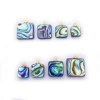 Natural Abalone Shell Pendants, with Brass,  Square, gold color plated, DIY & different size for choice, 10-14mm, Sold By PC